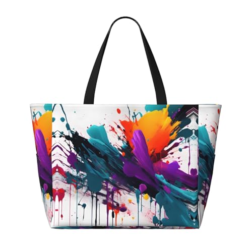 Paint Splatter Large Beach Tote Bag Women Beach Tote Bag For Pool Gym Grocery Travel With Multiple Pocket2