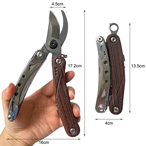 Gartenschere, Multifunktionale 7 in 1 Tragbare Schere mit Säge, Cutter, Rinde Schaufel, Edelstahl Bypass-Gartenschere mit abschließbaren Klingen für Draussen Camping, hiking, Reparieren – Bild 3