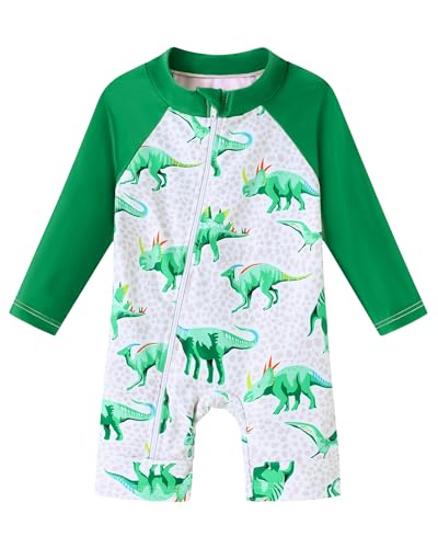 Image of Baby Boy Swimsuit One Piece Long Sleeve Zipper Bathing Suit UPF 50+ Sun Protection Rashguard Swimwear 0-24 Months