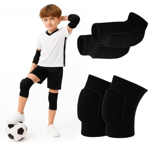 4-teiliges Set mit Knieschützern und Ellbogenschützern Knieschoner Handball Kinder Weiches Verdickung für Handballtraining und Spiel Elastische Kollision Vermeidung Für Handball FußBall Wrestling