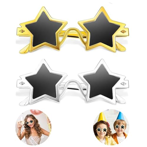 ZHAOYCSH 2 Piezas Gafas de Sol en Forma de Estrella,Juego de Oro y Plata | Gafas de Pentagrama para Fiestas, Disfraces, Navidad | Accesorios Divertidos para Mujeres, Hombres y Niños | Props de Fotos