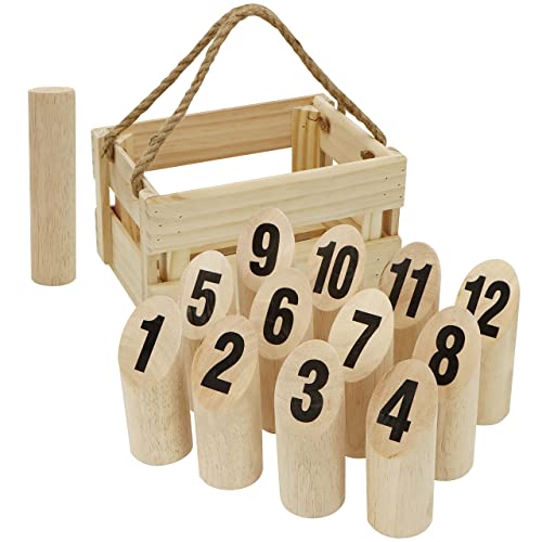 JOYIN 12 Wooden Throwing Game Set Pin & Skittles Game, Durable Number Block Tossing Game, Fun Outdoor Yard Lawn Game Sets, Birthday Party Game, Halloween Family Activity for Kids and Adults