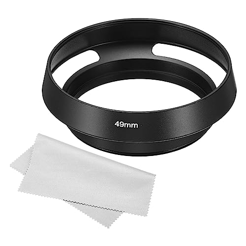 PATIKIL 49mm Lens Hood, Standard Vented Matte Surface Anti-reflective Inside Hood with Cleaning Cloth for Camera Lens, Black for Nikon, for Fujifilm, for Pentax, for Leica