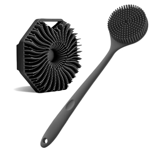 Image of Silicone Bath Brush with Long Handle - Soft Bristles Back Scrubber for Shower | Body Massage - Exfoliating Dirt Removal Brush for Men | Women (Silicone Bath Brush + Scrubber)