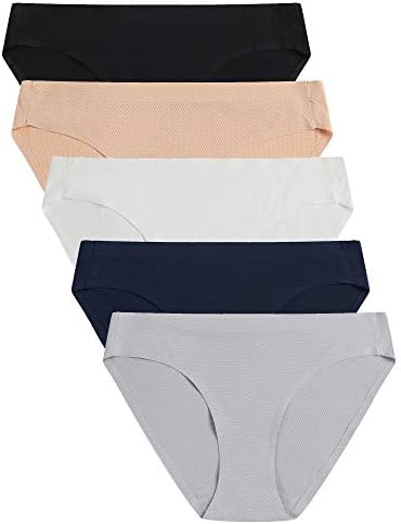 voenxe Womens Seamless Underwear Breathable Stretch Bikini Panties (D-5 Pack Basics, X-Small)