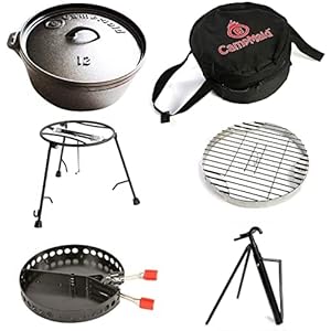 Outdoor Cooking Set – Dutch Oven and Tools Set – Charcoal Holder & Cast Iron Grill Accessories – Camping Grill Set – Outdoor Cooking Essentials – Camp Kitchen Equipment – (6 Piece Set)