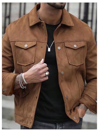 Men's Suede Jackets Vintage Western Jacket Long Sleeve Button Down Collar Work Coat Outerwear3