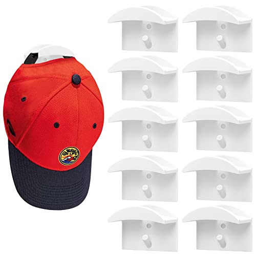 10 Pièces Crochets de Chapeaux Support , Adhésifs Crochets Muraux pour Chapeaux, Support pour Crochet de Casquette Porte-Chapeaux Organisateur pour Porte, Chambre, Entrée (Blanc 10 Pièces) Cover