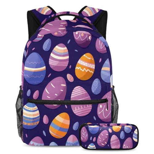 Ensemble de 2 sacs d'école tout-en-un aux motifs d'œufs de Pâques