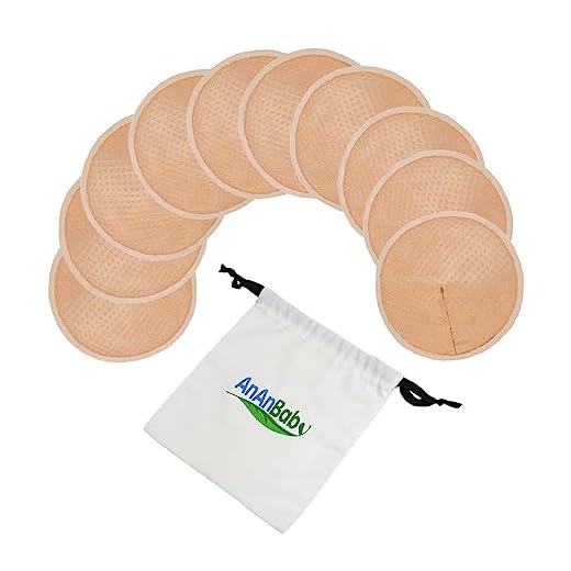 AnAnBaby Almofadas de amamentação de bambu orgânico – Pacote com 10 almofadas reutilizáveis antiderrapantes para mamilos para amamentação, itens essenciais pós-parto para mães novas (14 cm) com sacos de lavagem e bolsas (GG, carne)