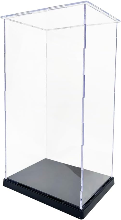 OwvingClear Acrylic Display Case with Black Base Simple Self-Assembly for Collectibles Assemble Lego Doll Toys Home Storage (7.6×5.5×13.3inch;19.5×14×34cm)