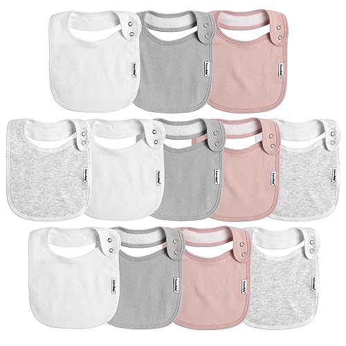 Image of Baby Snap Bibs for Boys & Girls,12 Pack Drooling Bibs for Infants, Newborns, Organic Cotton,Adjustable,Machine Washable