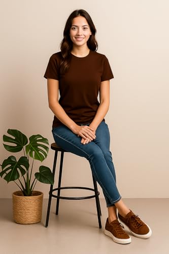 Image of Women's Solid Round Neck Half Sleeves Polyester T-Shirts, Moisture Wicking t-Shirt (Pack of 1)