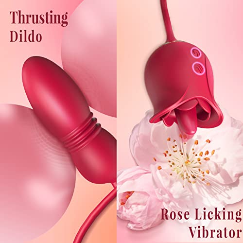 Thrusting Dildo Rose Sex Toys, Rose Sex Stimulator For Women With 9 Tongue Licking & 9 Thrusting G Spot Vibrators, Adult Sex Toys Clitoral Nipple Licker For Woman Man Couples Pleasure #TOP3