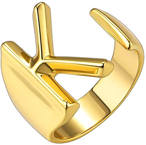 huamingsh A-Z Initial Letter Open Ring Gold Plated Personalized Statement Cuff Adjustable Rings Gold Letter K