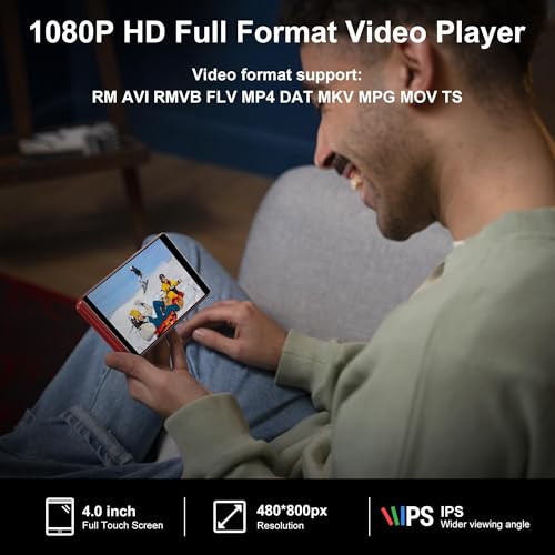 Image of 80GB MP3 & MP4 Player with Bluetooth and WiFi, SWOFY M503 Pro Music Player with Spotify,Pandora,Amazon Music, 4 inch Touch Screen Digital Audio Player with Audible, Audiobooks for Kids,Up to 512GB Red
