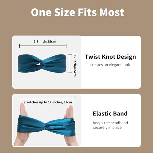 Image of ZLYC Mulberry Silk Headband for Women's Hair, Solid Mineral Blue | smooth luxury real silk, stretch elastic no slip fit, makeup spa skincare use, travel daily wear,boho fashion hair accessory