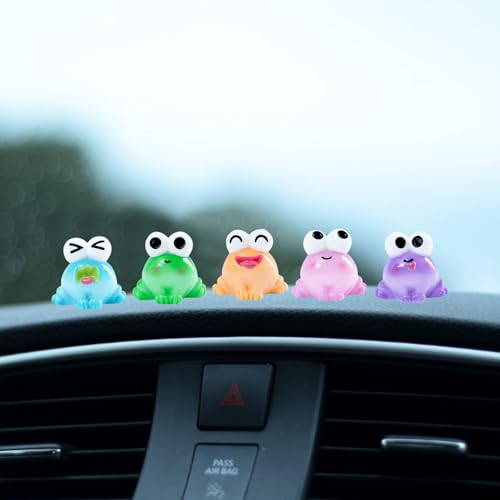 5PCS Cute Luminous Frog Car Interior Accessories for Dashboard Decorations Rearview Mirror Decor,for Car Home Garden Office Computer Monitor Figurines Decor,Frog Gifts for Women Girl Men