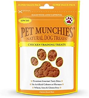 Pet Munchies Chicken Dog Training Treats, Natural Grain Free Tasty Bites Made With Real Meat, Low in Fat 150g (Pack of 8)