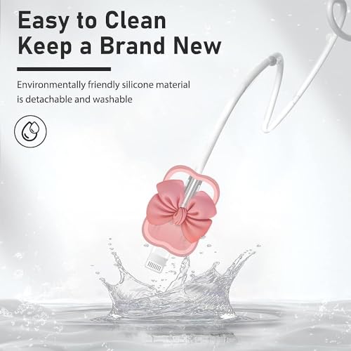Image of EDNITA Charger Cable Protector with 3D Cute Pattern for iPhone Charger only 18W & 20W | Data Line Wire Saver Charging Cable Charger Protective Cable Full Protection Set of - 1 (Pink Bow)
