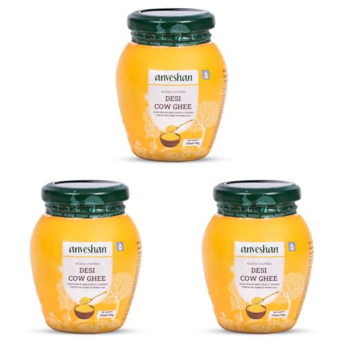 Image of Anveshan A2 Desi Cow Ghee 150ml | Traditionally Bilona-Churned, Danedar Ghee | Aromatic| NABL Lab Tested (70+ tests), Cruelty-Free | Grass-Fed | Glass Jar (Pack of 3)