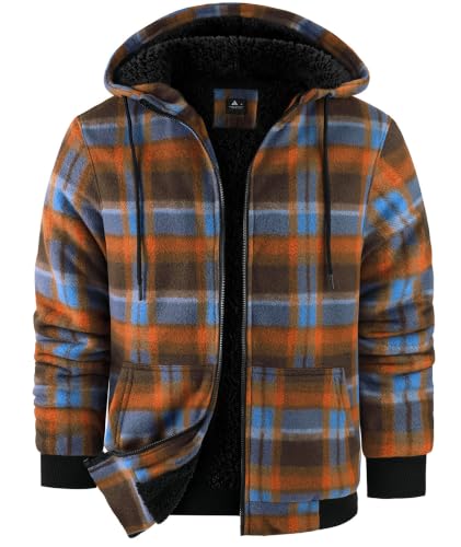 ZITY Hoodies for Men Flannel Fleece Sweatshirt Plaid Zip Sherpa Lined Coat - image 1