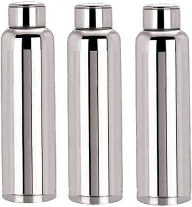 Bigwin Stainless Steel Fridge Water Bottle/Refrigerator Bottle/Thunder (1000 ML) 1000 ml Bottle (Pack of 3, Silver, Steel)