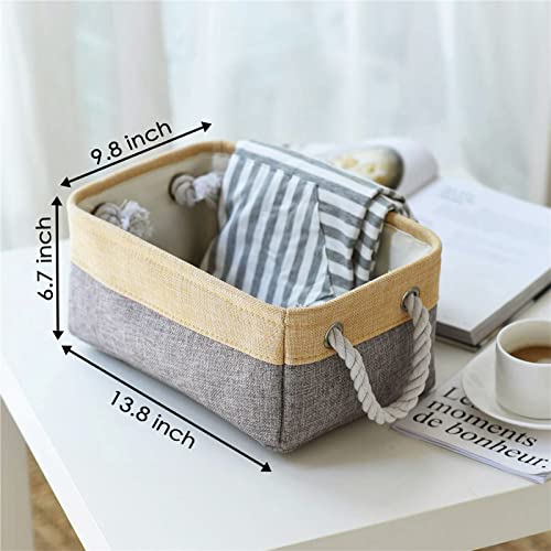Thewarmhome Decorative Basket Rectangular Fabric Storage Bin Organizer Basket With Handles For Clothes Storage (Gold&Grey, Medium-1Pack,13.8L*9.8W*6.7H) #TOP2