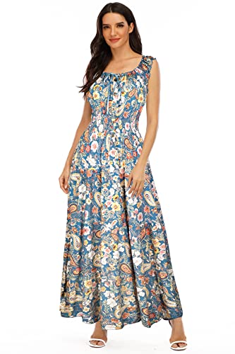 Image of OSTOO Women's 2026 Summer Boho Floral Print Tiered Casual Flowy Long Maxi Dress