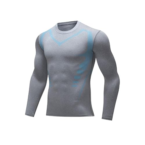 Hdakddhg Men's Grey Compression Shirt For Athletic Base Layer Top Quick Dry Athletic Undershirts Base Layers Compression Top Breathable Sports T-Shirt For Fitness Running Cycling-3Xl