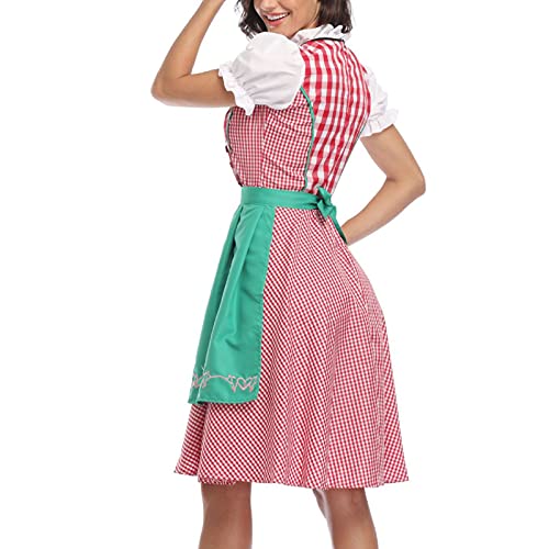 Vestido tirolés de 3 piezas con delantal y falda midi a cuadros verdes 5