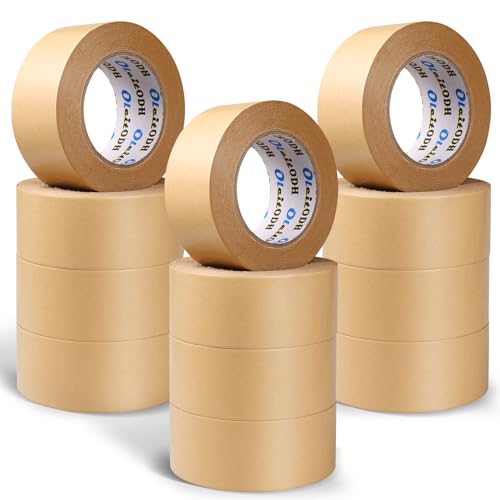 Image of Oleitodh 12 Pack Brown Paper Packing Tape, Kraft Paper Tape Bulk 2 inch x 55 Yardx 7 mil Gummed Tape for Marking, Sealing Box, Masking, Shipping, Strong Adhesive Easy-to-Tear Waterproof Tape