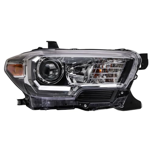 Image of TRQ Passenger Side Headlight Assembly Halogen Black Bezel Compatible with 2016-2017 Toyota Tacoma Without LED Daytime Running Lights Without Fog Lights TO2503243