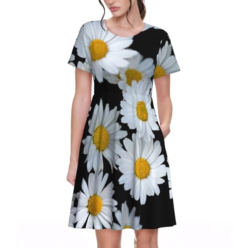 Robe d'été confortable pour femme avec poches et taille élastique évasée