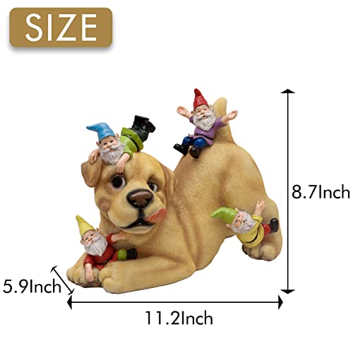 Teresa's Collections Dog And Gnome Garden Sculptures & Statues Outdoor, Funny Gnomes Garden Art Outdoor Decor Garden Gift Garden Decor For Outside Lawn Yard Patio Home Decoration 9 Inch #TOP5