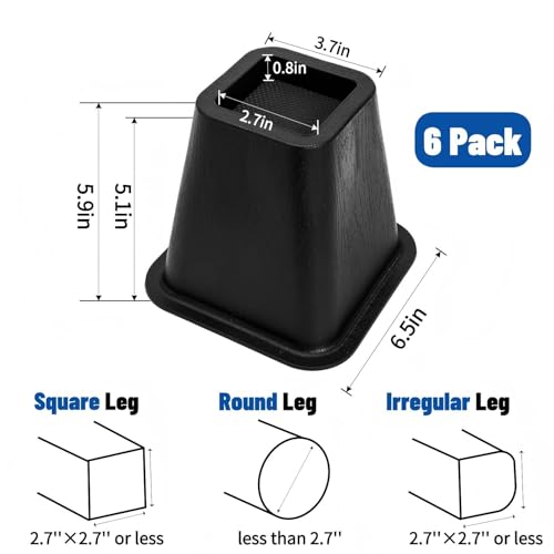 Mezchi Lot de 6 rehausseurs Robustes de 15,2 cm pour canapé, Chaise, Armoire, Bureau, en Plastique ABS Durable, de qualité supérieure, supporte jusqu'à 1000 kg par Pied, Noir – vue 3