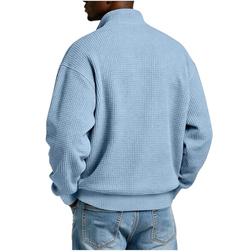 fartey Mens Waffle Knit Zipper Cardigan Stand Collar Full Zip Sweatshirt - image 3