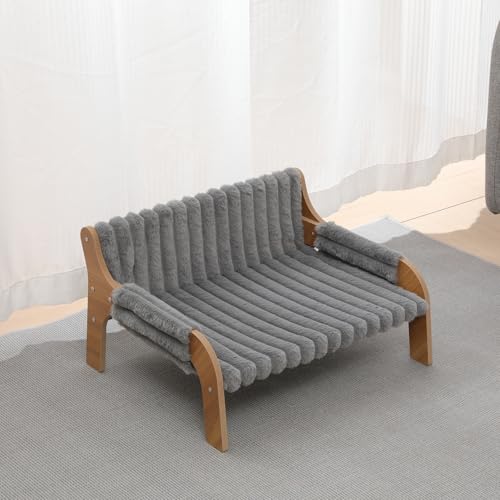 NICEME Elevated Wooden Cat Sofa Bed, Small Raised Cat Furniture with Replaceable Washable Warm/Cool Cushions for Indoor Cats (Grey, S) - Image 6