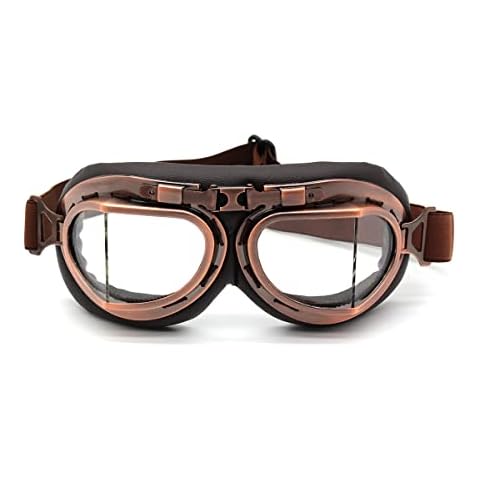 kucehiup Vintage Aviator Goggles Motorcycle Goggles (Copper frame Clear lenses) Cover