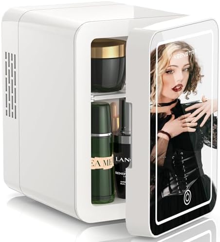 KEENSTAR Mini Skincare Fridge (4L/6 Can) with Dimmable LED Mirror...