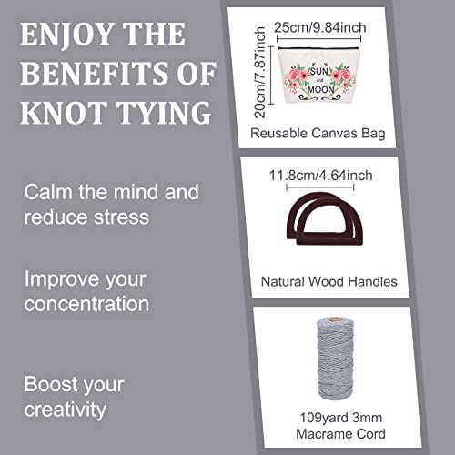 WEBEEDY Macrame Bag DIY Kit for Adults Beginners Macrame Purse Kit for Women/Girls Macrame Handbag with Wooden Handle Starter Crafts Supplies Set for Christmas Boho Gift Ideas (Grey) - Image 3