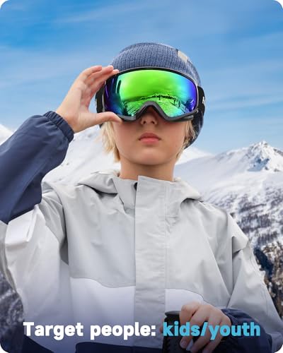 Findway Kids Ski Goggles,Skiing Goggles Snow for Boys Girls Childrens Junior Childs,OTG Over Glasses Anti Fog,100% UV Protection,Helmet Compatible,Forest Green - Image 2