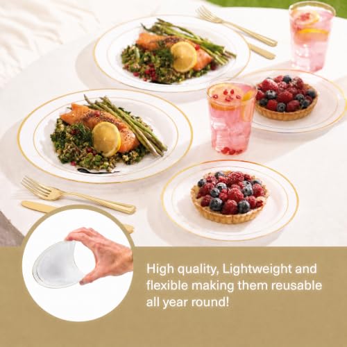 MATANA 150 Pièces Vaisselle de Fête Réutilisable Blanc & Or (25 Invités) – Assiettes, Couverts et Gobelets Élégants en Plastique Solide pour Mariages, Anniversaires, Noël et Fêtes – vue 5