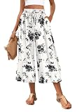 POPYOUNG Womens Capri Pant Dressy Casual Wide Leg Palazzo Pants Flowy Gaucho Pants Drawstring Trousers with...