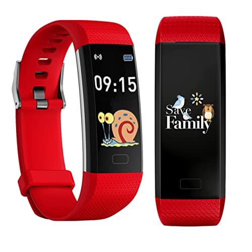 Savefamily Aktivitäts-Armband für Kinder und Jugendliche, Gesundheits-, Schlaf-, Temperatur-, 16 Sport-Modi, Fotografien zur Entfernung, personalisierbarer Hintergrund (rot) Cover