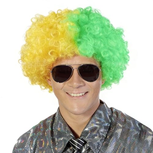 Image of FREE BEAUTY Brazil Flag Colored Afro Wig for Men Women 2026 World Cup Fan Wig Soccer Fans Cheer Hair Yellow Green Afro Wigs for Football Fans for Stadium Party Cosplay (Brazil)