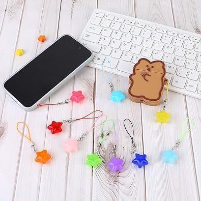 10 Pcs Random candy color Cute Star Phone Charms,Headphone Case Charms,Strap Aesthetic Cell Phone Charm Phone Keychain,Phone Charm String,Cute Keychain Lanyard String Charm Decor