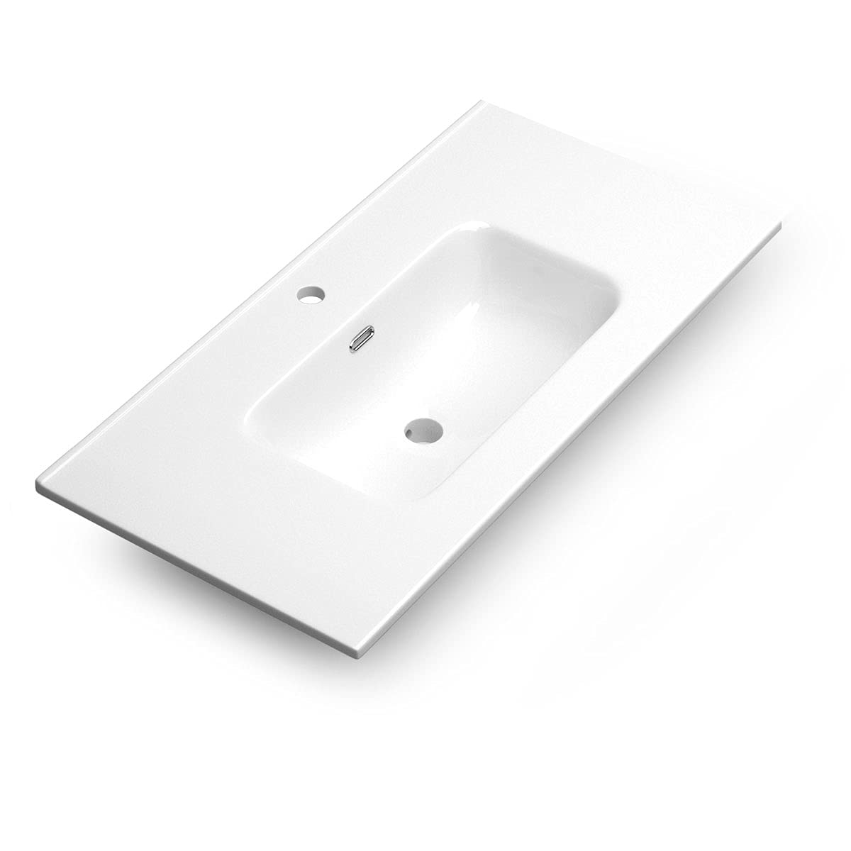 Lavabo Cerámico Baño Blanco | Pila Lavamanos Rectangular | Lavabo Integral 1 Seno Centrado 91.5 cm Ancho X 46.5cm Fondo | Rebosadero y Agujero de Grifo (90cm 1 Seno)
