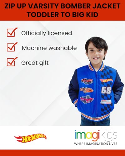 Hot Wheels Zip Up Varsity Bomber Jacket Toddler to Big Kid Sizes (3T - 10-12)