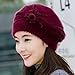 Fashionable Skull Hat with Plush Rabbits Furs Flower Decors Pullover Brimless Hat for Women Winter Head Accessory Rabb Gray